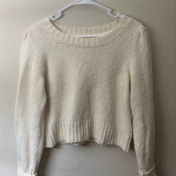 Anthropologie Sweaters - Maeve Anthropologie Cream Cropped Knit Sweater Size Small Cozy Boho